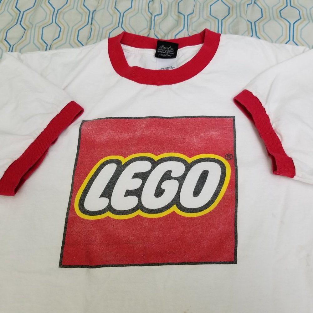 Vintage Lego Logo Ringer T Shirt Box Logo Toy Red